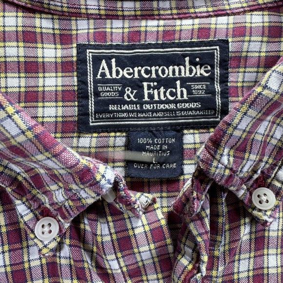 ABERCROMBIE & FITCH - Vintage Big Red Plaid Button-up Oxford Shirt, Mens LARGE - Picture 3 of 7